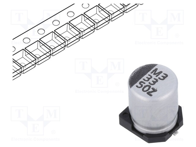 ELEKTROLYYTTIKONDENSAATTORI - LOW ESR - SMD - 33UF - Elektrolyyttikondensaattorit - vaaka - ZSC00BM3301HARL - 1