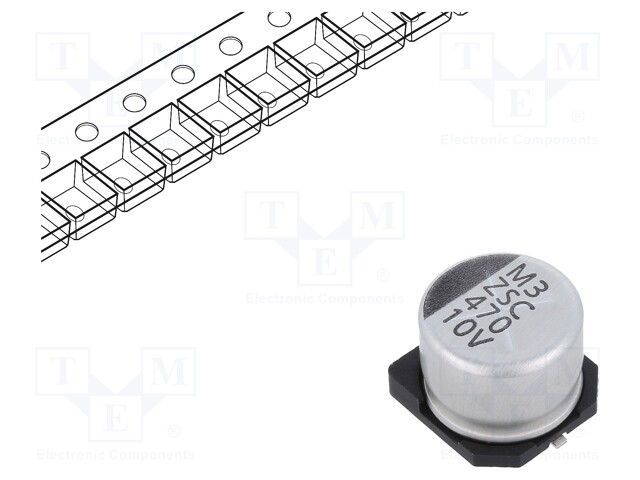 ELEKTROLYYTTIKONDENSAATTORI - LOW ESR - SMD - 470UF - Elektrolyyttikondensaattorit - vaaka - ZSC00XM4711AARL - 1