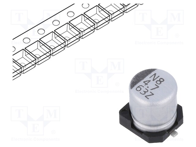 ELEKTROLYYTTIKONDENSAATTORI - LOW ESR - SMD - 4,7UF - Elektrolyyttikondensaattorit - vaaka - ZSC00AC4R71JARL - 1
