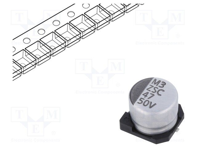 ELEKTROLYYTTIKONDENSAATTORI - LOW ESR - SMD - 47UF - Elektrolyyttikondensaattorit - vaaka - ZSC00AE4701HARL - 1