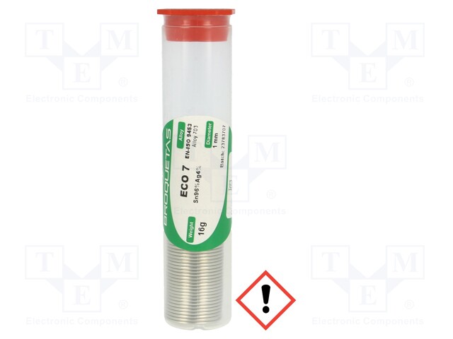 LYIJYTÖN TINA - SN96AG4 - 1MM - 16G - PULLO - 221°C - JUOKSUTE: SW26 - Juotostinat ja muut juotosaineet - ECO7-1016FL - 1