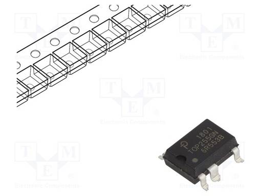 IC: PMIC - AC/DC SWITCHER,SMPS-OHJAIN - 59,4÷72,6KHZ - SMD-8C - 6,3OHM - Jännitesäätimet - PWM piirit - TOP255GN-TL - 1
