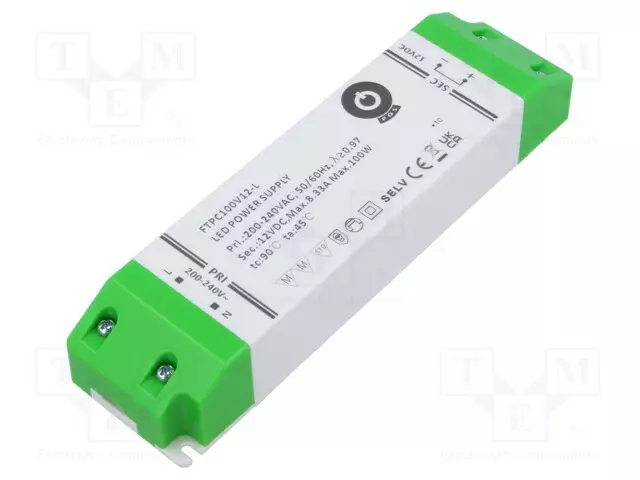 VIRTALÄHDE: IMPULSSI - LED - 90W - 12VDC - 7,5A - 220÷240VAC - FTPC-L - LED teholähteet - FTPC100V12-L - 1