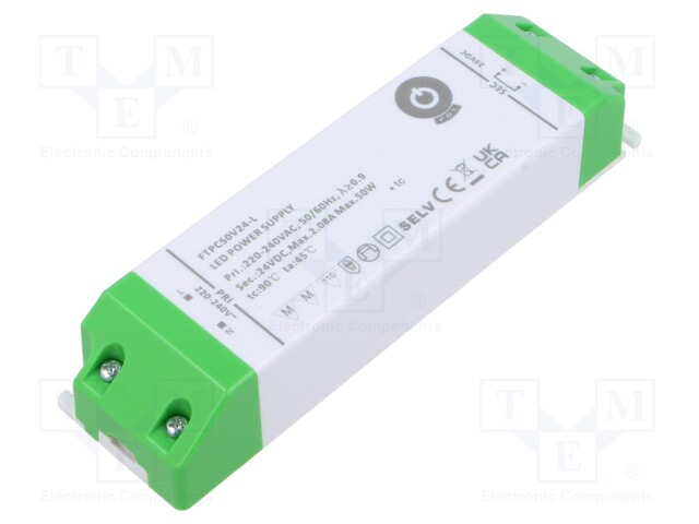 VIRTALÄHDE: IMPULSSI - LED - 49,92W - 24VDC - 2,08A - 200÷240VAC - FTPC-L - LED teholähteet - FTPC50V24-L - 1