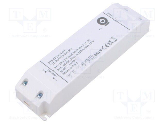 VIRTALÄHDE: IMPULSSI - LED - 75W - 24VDC - 3125MA - 220÷240VAC - FTPC-PL - LED teholähteet - FTPC75V24-PL - 1
