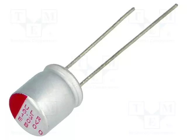 KONDENSAATTORI: POLYMEERI-LOW ESR - H: 8MM - 1000UF - 6,3VDC - THT - THT-polymeerikondensaattorit - ULR10006.3L - 1