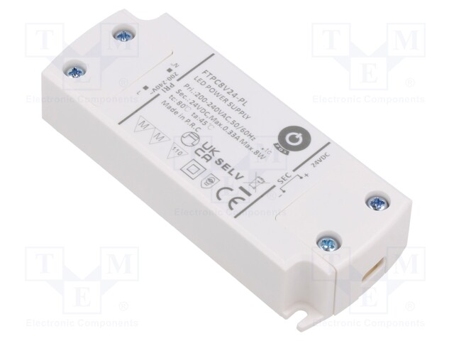 VIRTALÄHDE: IMPULSSI - LED - 8W - 24VDC - 330MA - 200÷240VAC - FTPC-PL - LED teholähteet - FTPC8V24-PL - 1