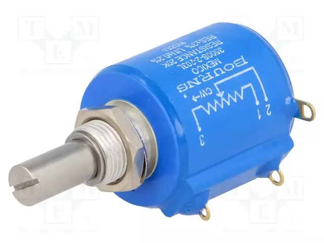 POTENTIOMETRI: AKSIAALINEN - 20KOHM - 2W - ±3% - 6,35MM - LINEAARINEN - Lankapotentiometrit - 3500S-2-203L - 1