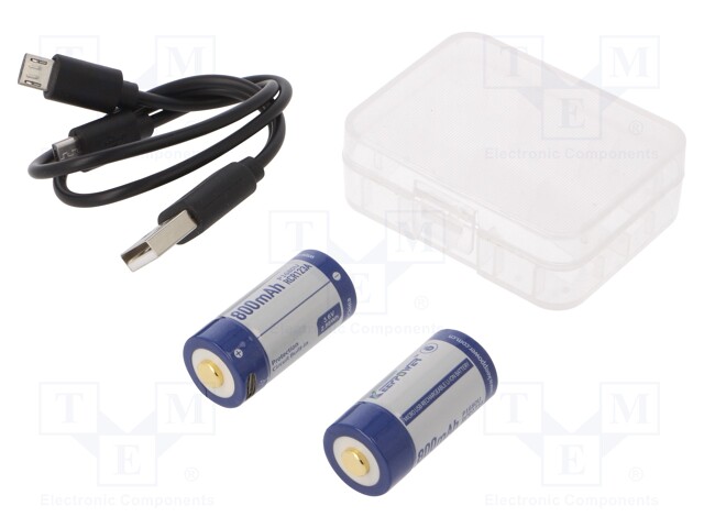 AKKU: LI-ION - 16340 - 3,6V - 800MAH - Ø16,7X36MM - 2KPL - Akut - KP-ICR16340-80PCM - 1