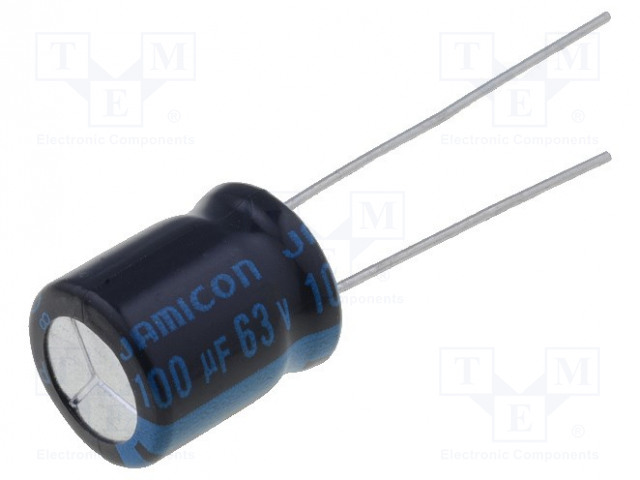 ELEKTROLYYTTIKONDENSAATTORI - 100UF - 63VDC - ±20% - Elektrolyyttikondensaattorit - pysty - TKR101M1JGBCM - 1