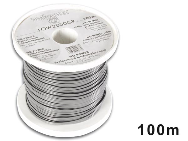 KAIUTINKAAPELI 2x0.50mm² HARMAA - MUSTA RAITA - Kaiutinkaapelit - LOW2050GR-M - 1