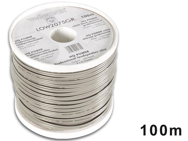 KAIUTINKAAPELI 2x0.75mm² HARMAA - MUSTA RAITA 100m RULLA - Kaiutinkaapelit - LOW2075GR-M - 1