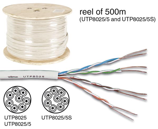 UTP CABLE, CAT5E, 4 x 2 x 0.51mm, 4 TWISTED PAIRS, LENGTH ON REEL : 100m - RJ45 Ethernet kaapelit - UTP8025-M - 1