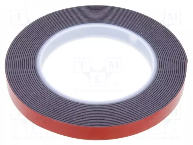 KAKSIPUOLEINEN TEIPPI - W: 12MM - L: 5M - PAKS.: 1,2MM - KAKSIPUOLINEN - MUSTA - Eristysteipit ja -nauhat - AFTC-6411-12MM-5M - 1