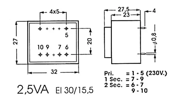MUUNTAJA PIIRIKORTTIMALLI 2,5VA 1x24V/1x0,104A (10206/EI30) - Piirilevymuuntajat - 1240025M - 1