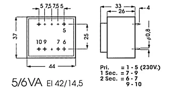 MUUNTAJA PIIRIKORTTIMALLI 5VA 1x24V/1x0,208A (10246/EI42) - Piirilevymuuntajat - 1240050M - 1