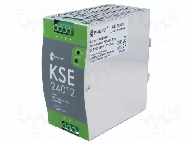 VIRTALÄHDE: IMPULSSI - DIN-KISKOLLE - 168W - 12VDC - 14A - 85÷264VAC - DIN-kisko virtalähteet - KSE-24012M - 1