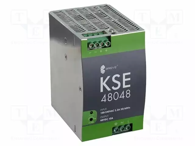 VIRTALÄHDE: IMPULSSI - DIN-KISKOLLE - 480W - 48VDC - 10A - 85÷264VAC - DIN-kisko virtalähteet - KSE-48048M - 1