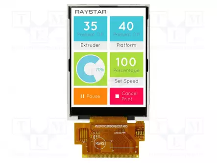 TFT NÄYTTÖ - 2,8" - 240X320 - VALAISTUS: LED - KOOT: 50X69,2X2,3MM - RGB - TFT-näytöt - RFJ280E-ALW-DNN - 2