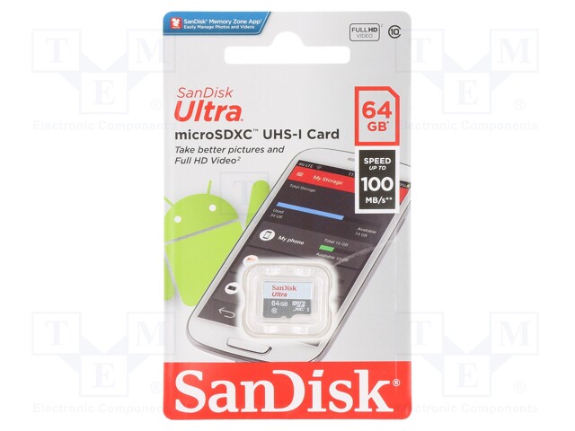 MUISTIKORTTI - MICROSDXC - 64GB - ANDROID - CLASS 10 UHS U1 - -25÷85°C - Muistikortit - SDSQUNR-064G-GN3MN - 1
