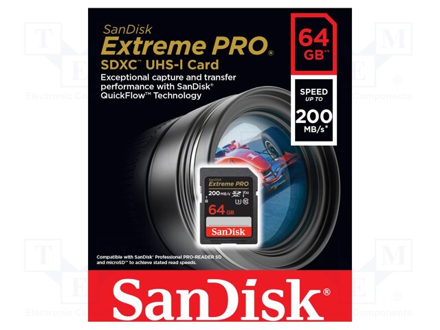 MUISTIKORTTI - SDXC - 64GB - EXTREME PRO - UHS I U3 V30 - R: 200MB/S - Muistikortit - SDSDXXU-064G-GN4IN - 1