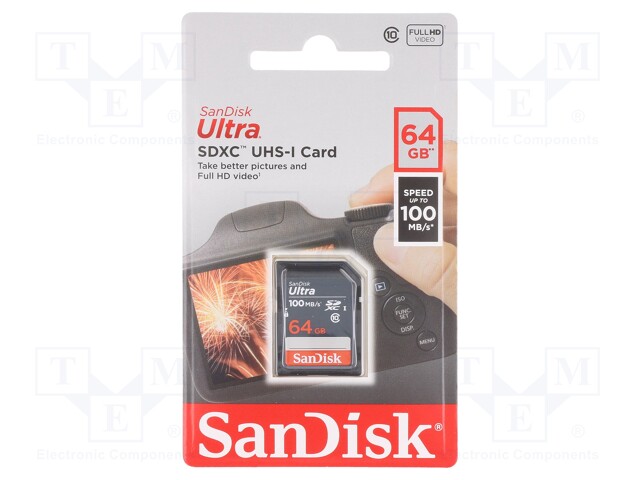MUISTIKORTTI - SDXC - 64GB - ULTRA - CLASS 10 UHS U1 - R: 100MB/S - Muistikortit - SDSDUNR-064G-GN3IN - 1