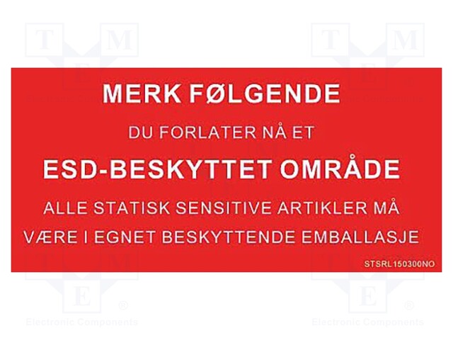 TIEDOTUSTAULU - ESD - 150X300MM - PUNAINEN - KIELI: NO - ESD teipit ja etiketit - PRT-STSRL150300NO - 1