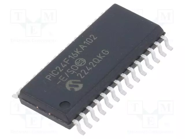 IC: PIC-MIKRO-OHJAIN - 16KB - 32MHZ - I2C,IRDA,PWM,SPI,UART - SMD - PIC 16-bit sarja - 24F16KA102-ESO - 1