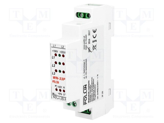 MODUULI: JÄNNITTEENILMAISIN - 3X400VAC - IP20 - DIN-KISKOLLE - WN-3 - Sulakeasennustarvikkeet - WN-33P - 1