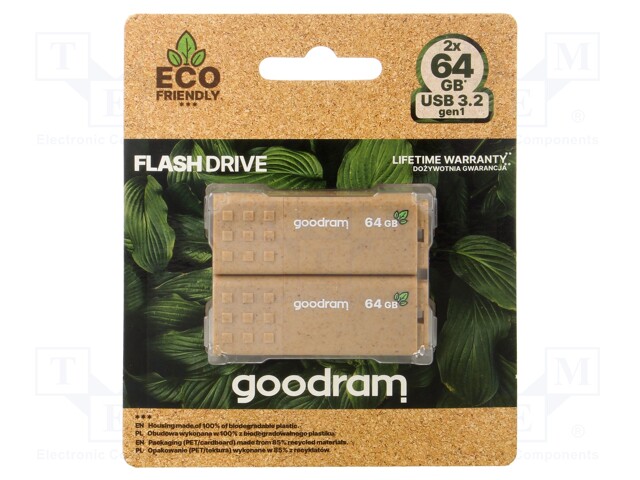 PENDRIVE - ECO FRIENDLY,USB 3.2 - 64GB - R: 60MB/S - W: 20MB/S - RUSKEA - USB muistit - UME3-0640EFR11-2P - 1