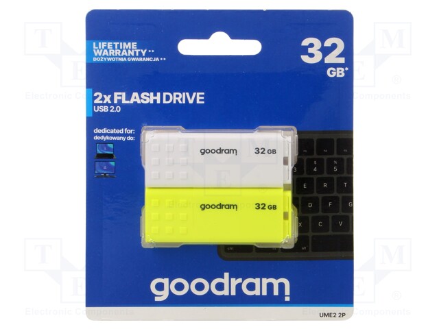 PENDRIVE - USB 2.0 - 32GB - R: 20MB/S - W: 5MB/S - VALKOINEN,KELTAINEN - USB muistit - UME2-0320MXR11-2P - 1