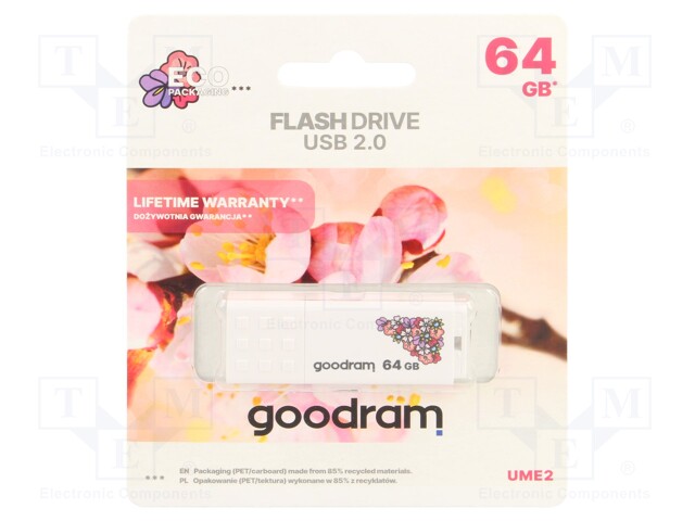 PENDRIVE - USB 2.0 - 64GB - R: 20MB/S - W: 5MB/S - SPRING - VALKOINEN - USB muistit - UME2-0640W0R11-SP - 1