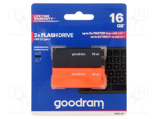 PENDRIVE - USB 3.2 - 16GB - R: 60MB/S - W: 20MB/S - MUSTA,ORANSSI - USB A - USB muistit - UME3-0160MXR11-2P - 1