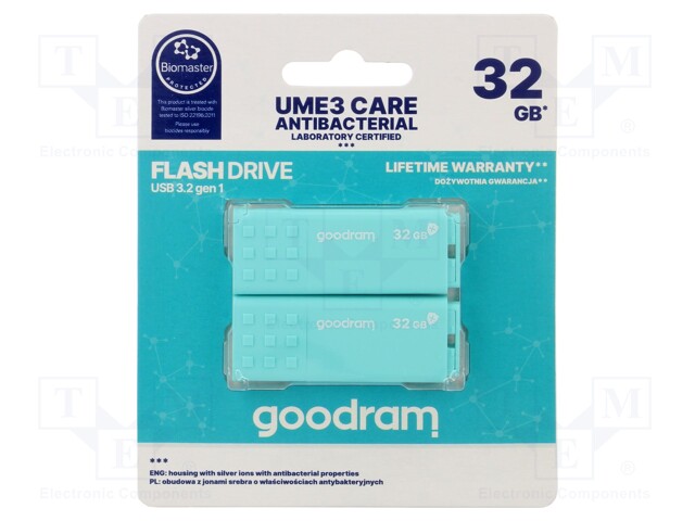 PENDRIVE - USB 3.2 - 32GB - R: 60MB/S - W: 20MB/S - MINTTU - USB A - 2KPL - USB muistit - UME3-0320CRR11-2P - 1