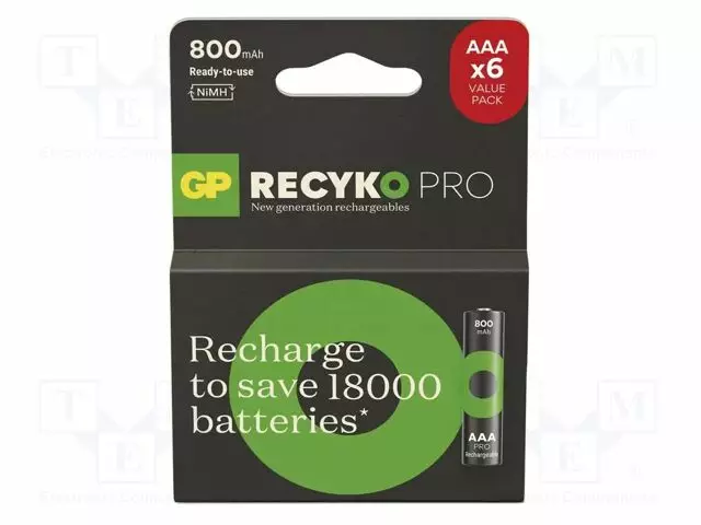 AKKU: NI-MH - AAA,R3 - 1,2V - 800MAH - RECYKO PRO - KUPLAPAKKAUS - 6KPL - Akut - ACCU-R3X6RCPRO-GP - 1