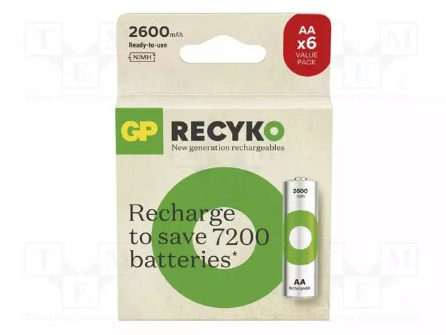 AKKU: NI-MH - AA - 1,2V - 2600MAH - RECYKO - KUPLAPAKKAUS - READY2USE - Akut - ACCU-R6X62.6RC-GP - 1