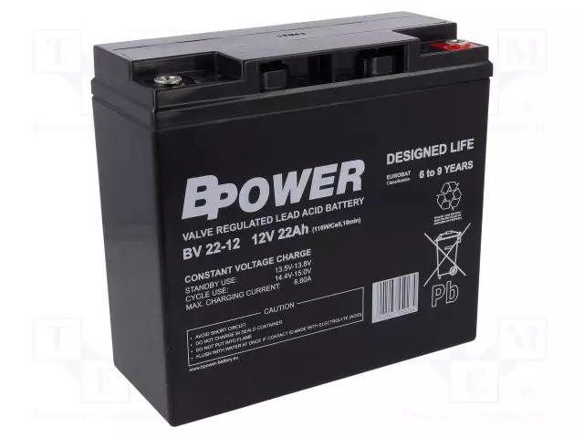AKKU: LYIJYHAPPO - 12V - 22AH - AGM - AUTOMAATTINEN - 181X77X167MM - BV - Lyijyhyytelöakut - ACCU-BV22-12BP - 1