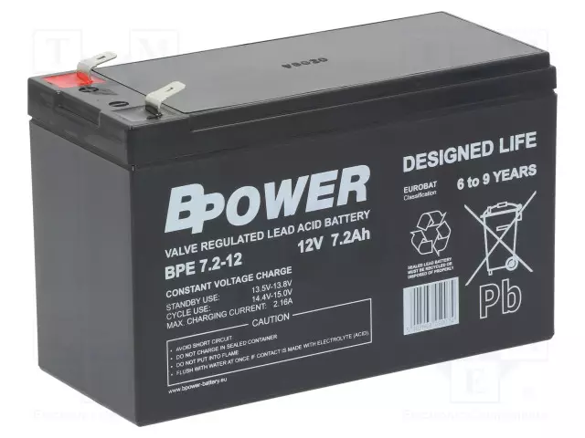 AKKU: LYIJYHAPPO - 12V - 7,2AH - AGM - AUTOMAATTINEN - BPE - 2,25KG - Lyijyhyytelöakut - ACCU-BPE7.2-12TBP - 1