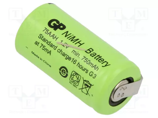 AKKU: NI-MH - 2/3AA,2/3R6 - 1,2V - 750MAH - JUOTOSLEVYT - Ø14,5X28,7MM - Akut - ACCU-75AAH-BL-GP - 1