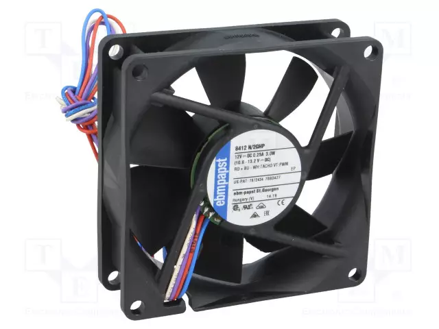 LAITETUULETIN - DC - 12VDC - 80X80X25MM - 78M3/H - 19DBA - LIUKU - DC 12V tuulettimet - 8412N2GHP - 1