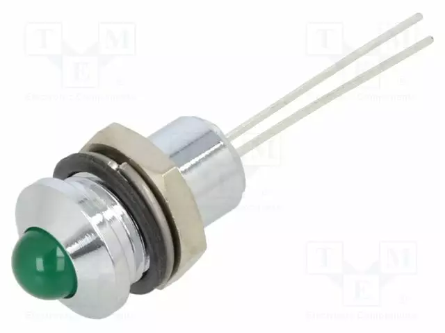 MERKKIVALO: LED - KUPERA - VIHREÄ - 2,2VDC - Ø8MM - METALLI - 20MCD - Merkkivalot ja pienoislamput - 190401IP - 1