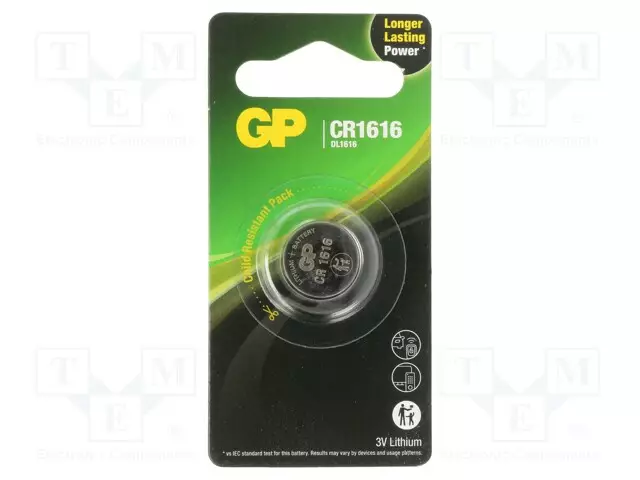 PARISTO: LITIUM - CR1616,NAPPIPARISTO - 3V - 55MAH - Ø16X1,6MM - Alkaliparistot - BAT-CR1616-2CPU1GP - 1