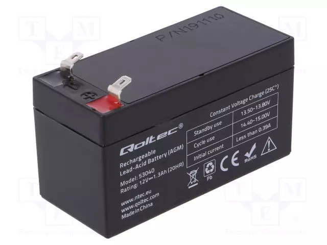 AKKU: LYIJYHAPPO - 12V - 1,3AH - AGM - AUTOMAATTINEN - LÄHDÖT: LIITTIMET - Lyijyhyytelöakut - ACCU-HP1.3-12Q - 1