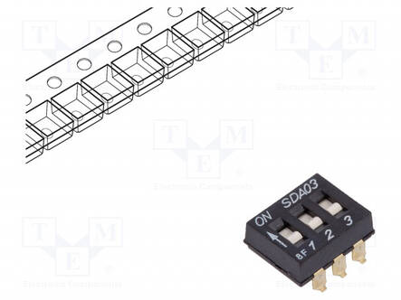 DIP-KYTKIN - NAPOJEN MÄÄRÄ: 3 - OFF-ON - 0,025A/24VDC - AS: 2 - DIP kytkimet - SDA03H0SBR - 1