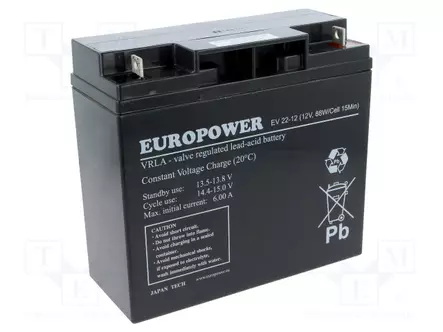 AKKU: LYIJYHAPPO - 12V - 20AH - AGM - AUTOMAATTINEN - 181X76X166MM - EV - Lyijyhyytelöakut - ACCU-EV22-12EUR - 1