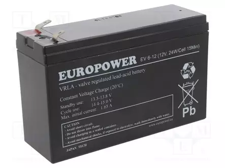 AKKU: LYIJYHAPPO - 12V - 5,5AH - AGM - AUTOMAATTINEN - EV - Lyijyhyytelöakut - ACCU-EV6-12EUR - 1