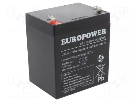AKKU: LYIJYHAPPO - 12V - 5AH - AGM - AUTOMAATTINEN - EP - Lyijyhyytelöakut - ACCU-EP5-12EUR - 1
