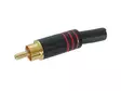 RCA PLUG MALE RED, TIP GOLD-PLATED, BLACK METAL HOUSING, SPRING CABLE GUIDE Ø7mm - Plugit ja jakit - CA052R - 1