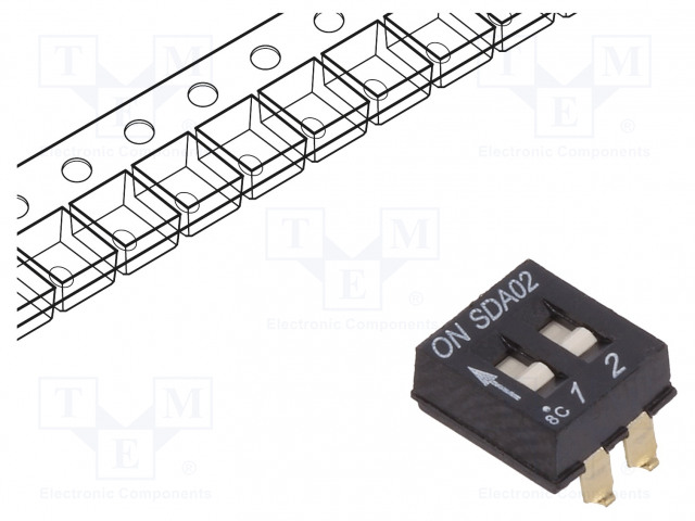DIP-KYTKIN - NAPOJEN MÄÄRÄ: 2 - OFF-ON - 0,025A/24VDC - AS: 2 - DIP kytkimet - SDA02H0SBR - 1