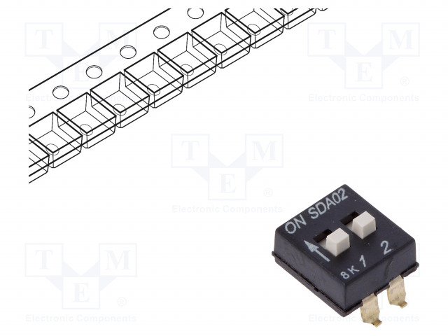DIP-KYTKIN - NAPOJEN MÄÄRÄ: 2 - ON-OFF - 0,025A/24VDC - AS: 2 - DIP kytkimet - SDA02H1SBDR - 1